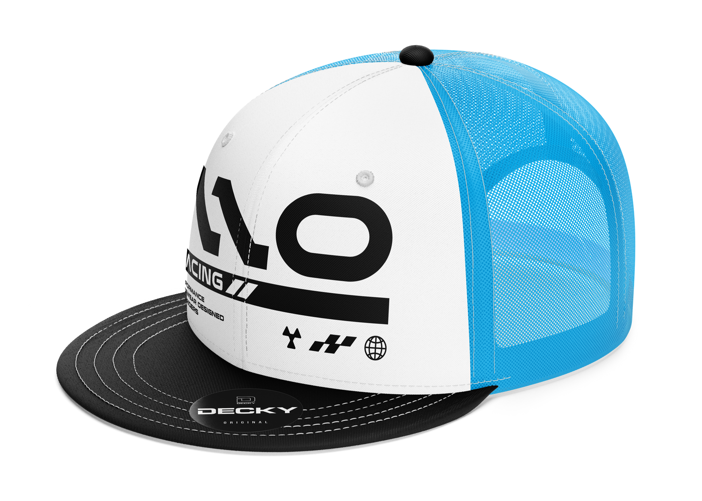 110 RACING // CLASSIC SNAPBACK TRUCKER HAT - WHITE/BLUE