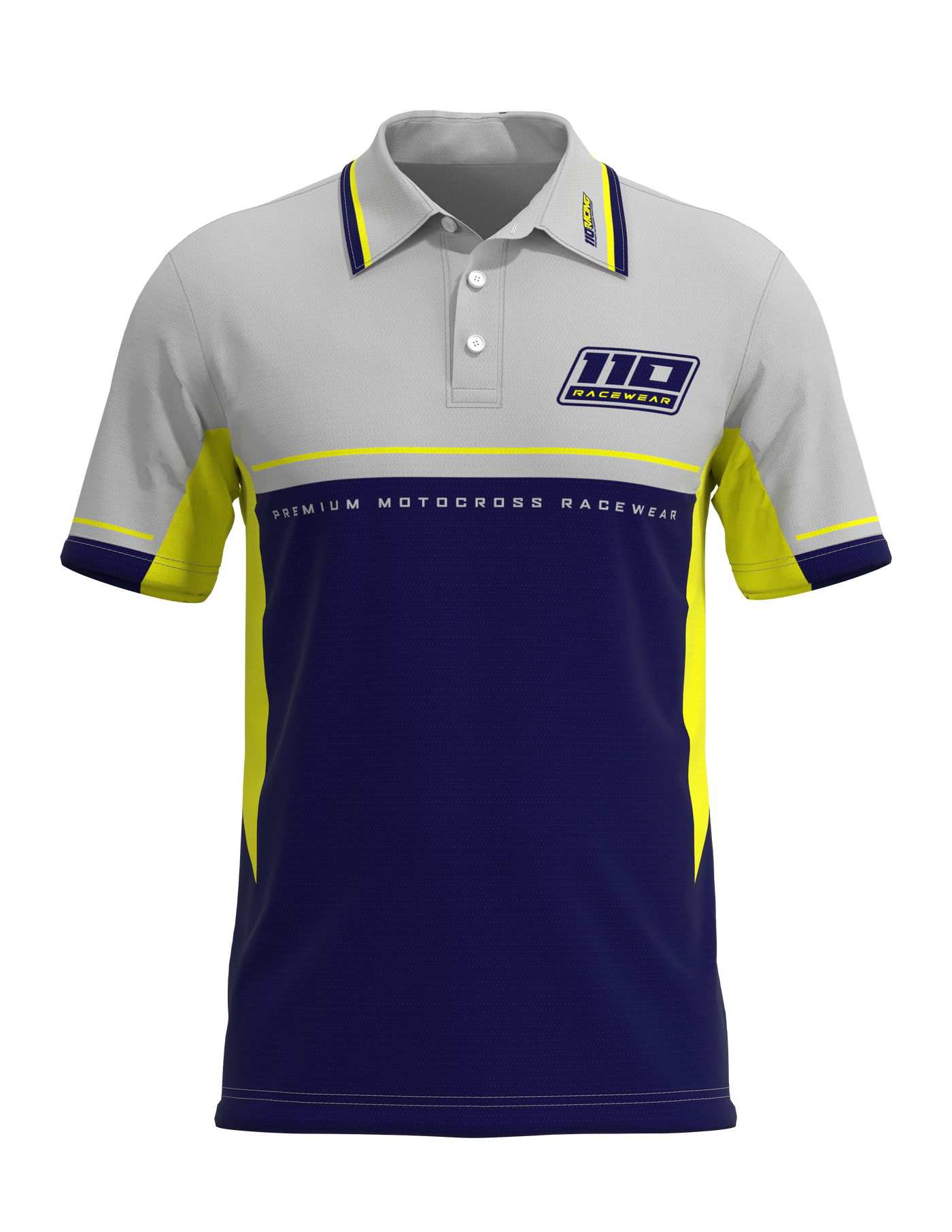 110 RACING // CUSTOM PIT POLO - BLUE/YELLOW