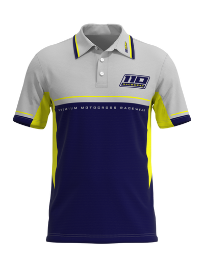 110 RACING // CUSTOM PIT POLO - BLUE/YELLOW