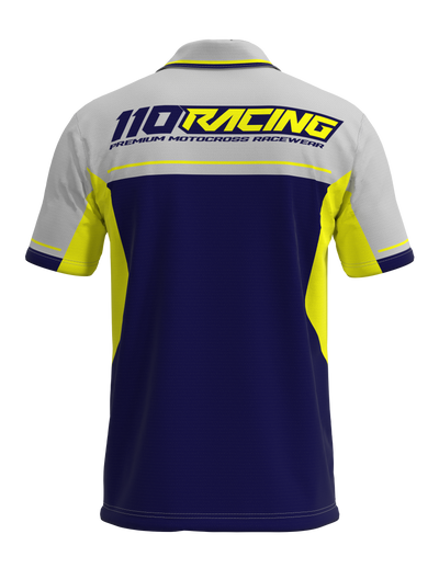 110 RACING // CUSTOM PIT POLO - BLUE/YELLOW