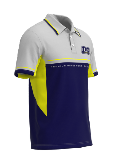 110 RACING // CUSTOM PIT POLO - BLUE/YELLOW