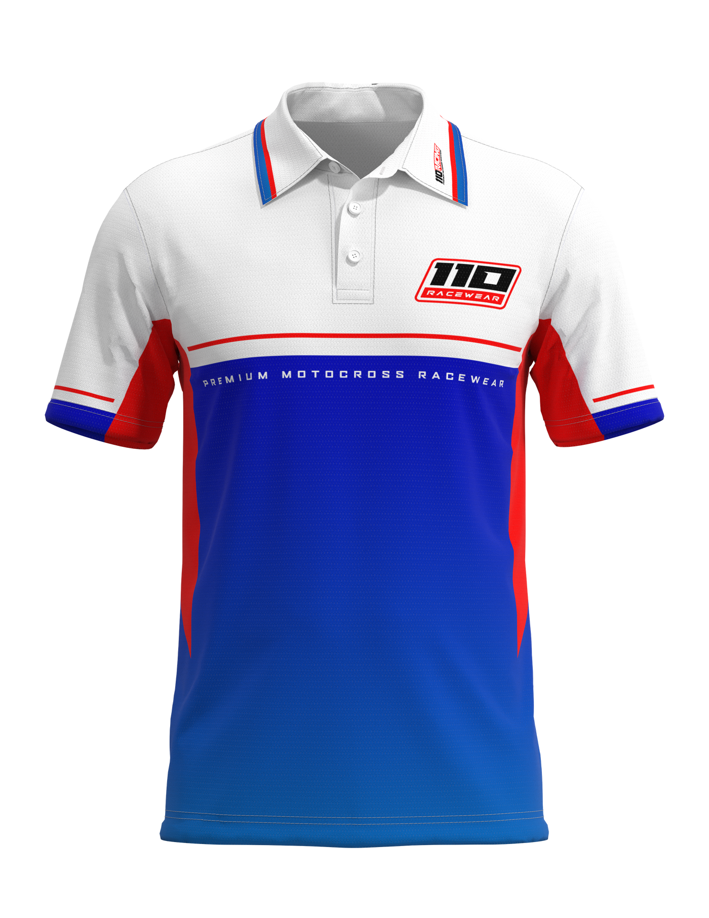 110 RACING // CUSTOM PIT POLO - RED/WHITE/BLUE