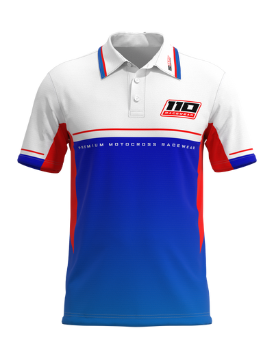 110 RACING // CUSTOM PIT POLO - RED/WHITE/BLUE