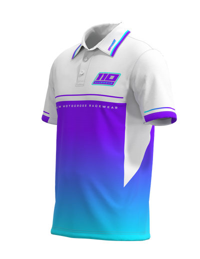 110 RACING // CUSTOM PIT POLO - WHITE/PURPLE