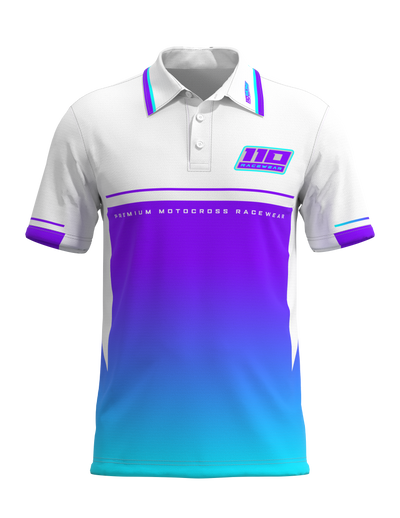 110 RACING // CUSTOM PIT POLO - WHITE/PURPLE