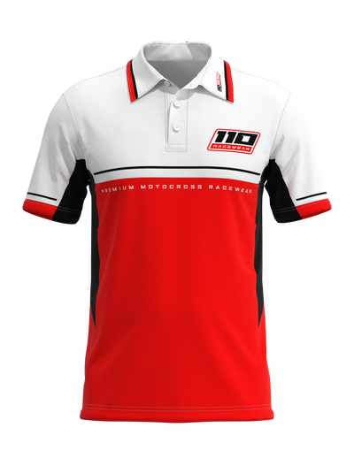 110 RACING // CUSTOM PIT POLO - WHITE/RED